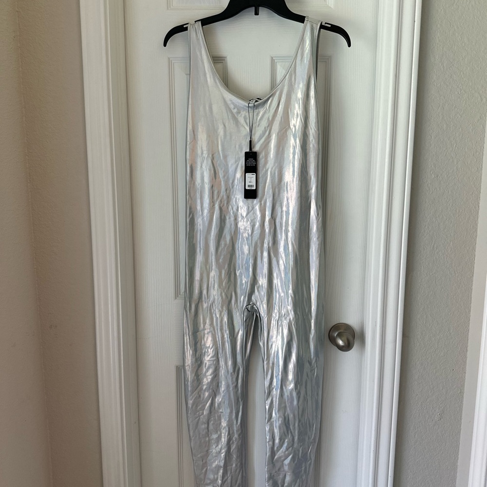 Fashion Nova Iridescent Silver Jumpsuit